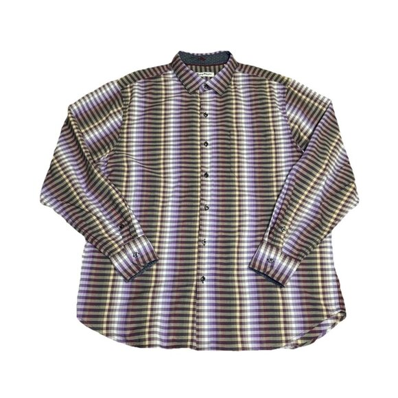TOMMY BAHAMA Long Sleeve Button-Up Shirt Purple Check Plaid Silk Blend Preppy XL - Picture 1 of 10
